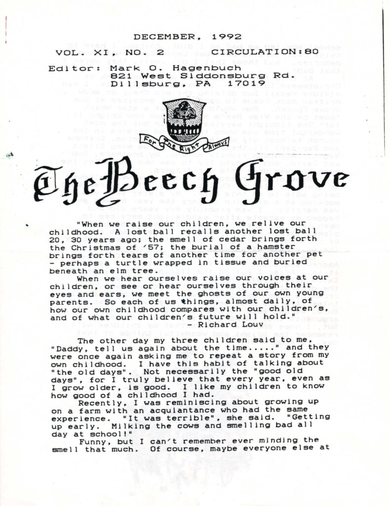 The Beech Grove, December 1992, page 1