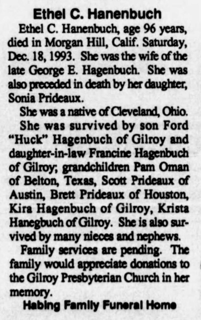Ethel C. Hagenbuch Obituary 1993